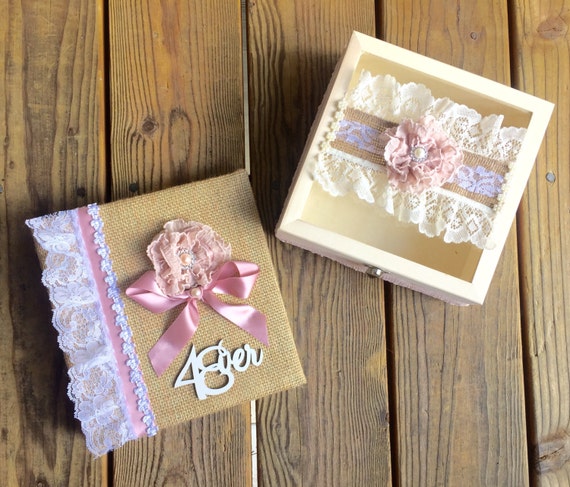 Items similar to Lace Burlap Album and Box Wedding Card