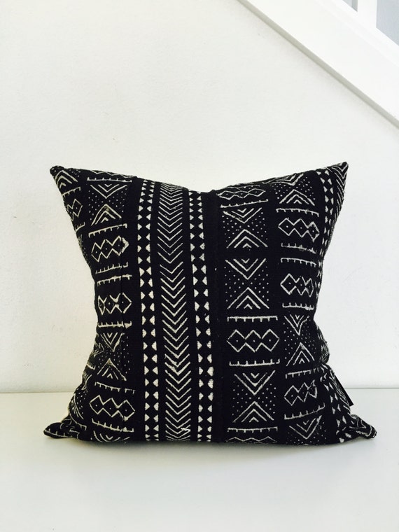 Black White Boho Tribal Pillow Cover 18x18 Square