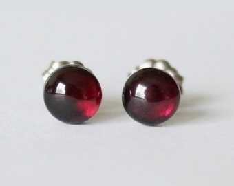 Wine red natural garnet Titanium studs, 6mm Natural Garnet Earrings, hypoallergenic, Garnet studs, Titanium earrings, Dark red earrings