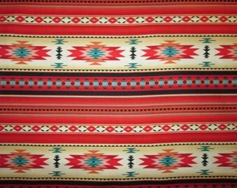 Native American Traditional Navajo Red Teal Border Cotton Fabric Fat Quarter or Custom Listing
