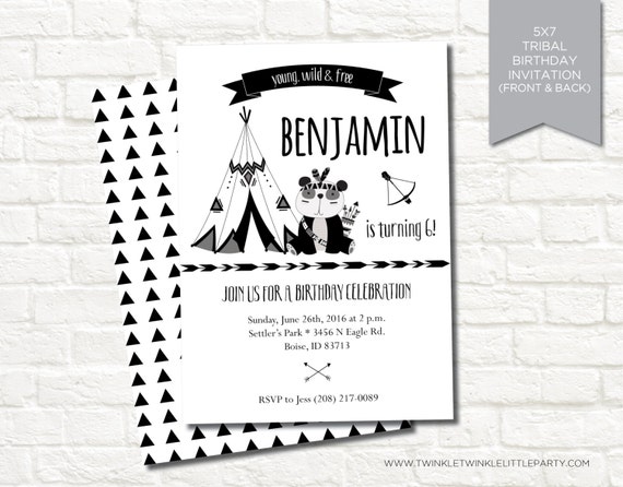 Tee Pee Panda Tribal Camping Geometrical Birthday Party Digital Invitation Il_570xn