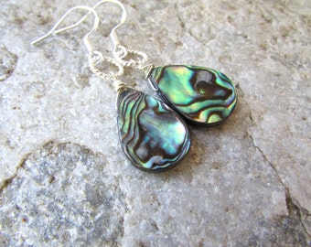 Abalone Earrings silver tear drop lightweight dangle earrings