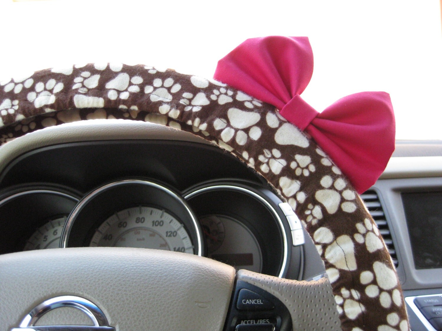 Steering Wheel Cover Bow Dog Paw Print Steering Wheel Cover
