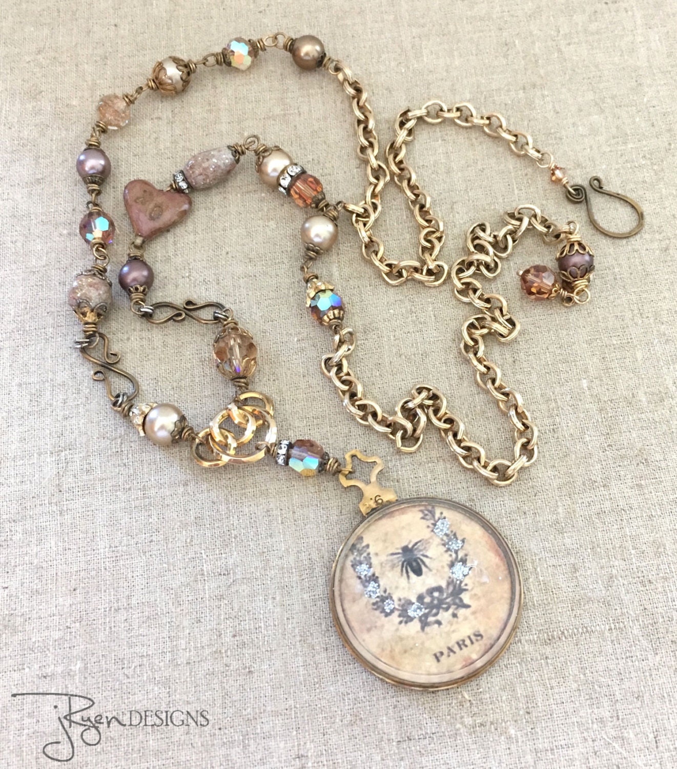 Mixed Media Paris Necklace Handmade Paris Necklace Mixed