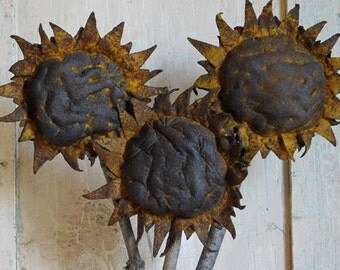 Handmade Primitive Sunflower Pokes, Primitive Decor, Sunflower Heads Set of 3