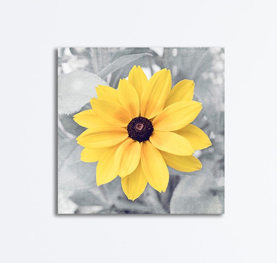 Yellow Grey Nature Canvas Gray Flower Canvas Wall Art