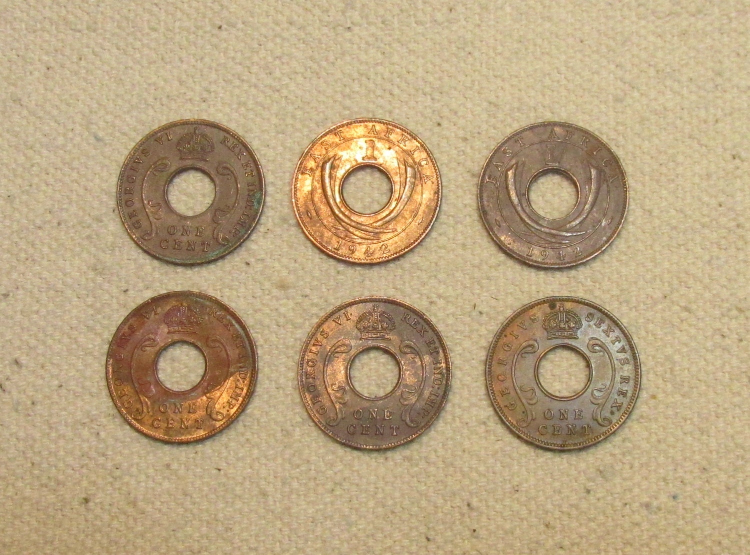 Center Hole Coins 6 piece World Coin Lot British East Africa