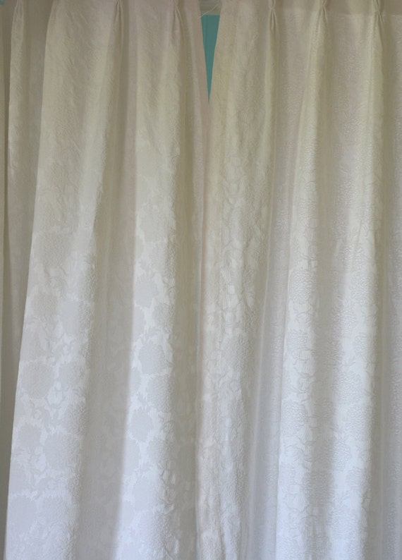 Satin Brocade Curtains White on White Old Hollywood