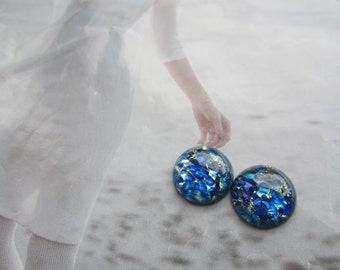 Czech Sea Blue Opal Glass Cabs 15mm 2Pc.