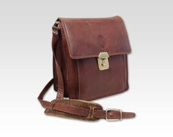 Vintage Brown Leather Cross Body Bag, Saddle Bag, Messenger