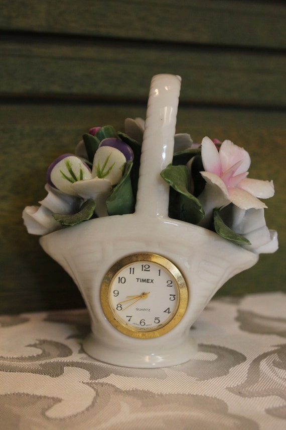 Mini Timex Porcelain Flower Basket Clock