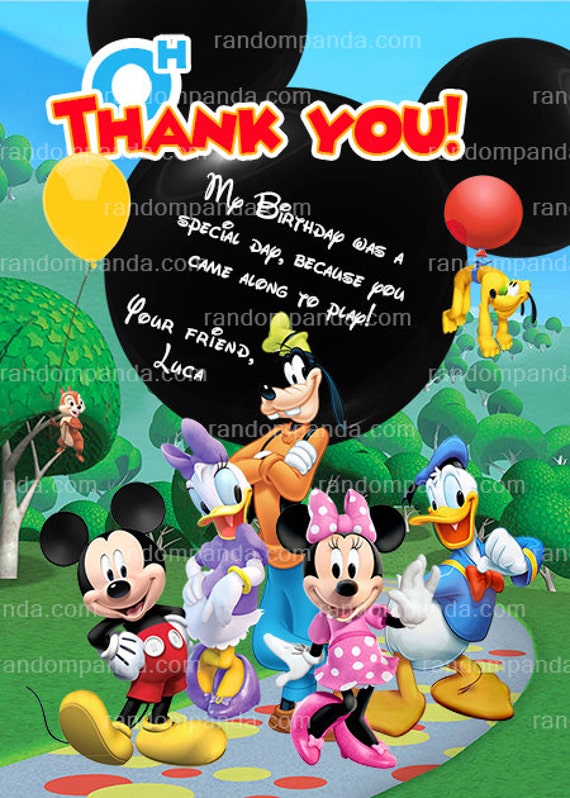 Mickey Mouse Clubhouse Thank you Card, Minnie Mouse Party, Toodles Thank you Note Il_570xn