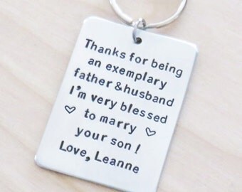 Signed Father-of-the-groom gift - Customized Bride's gift to Father of the groom - Handmade keychain gift for father in law