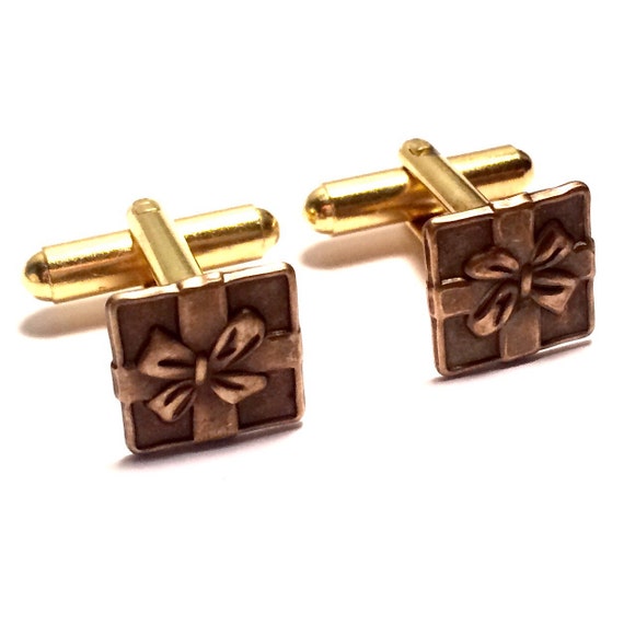Items similar to Brass Holiday Gift Box Cufflinks, Men's Handcrafted Christmas Hanukah Present