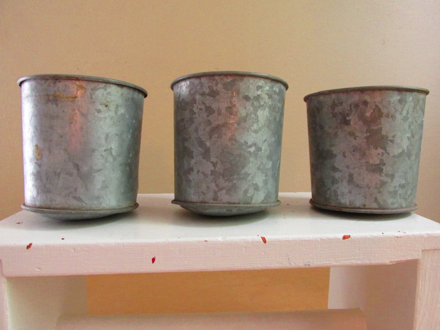 Vintage Galvanized Tin Containers/Small Rustic Flower