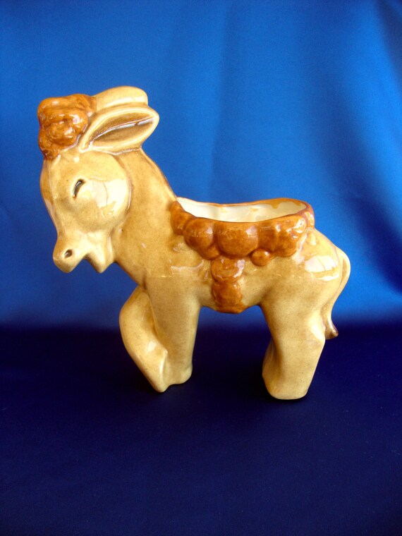Large vintage donkey planter vase