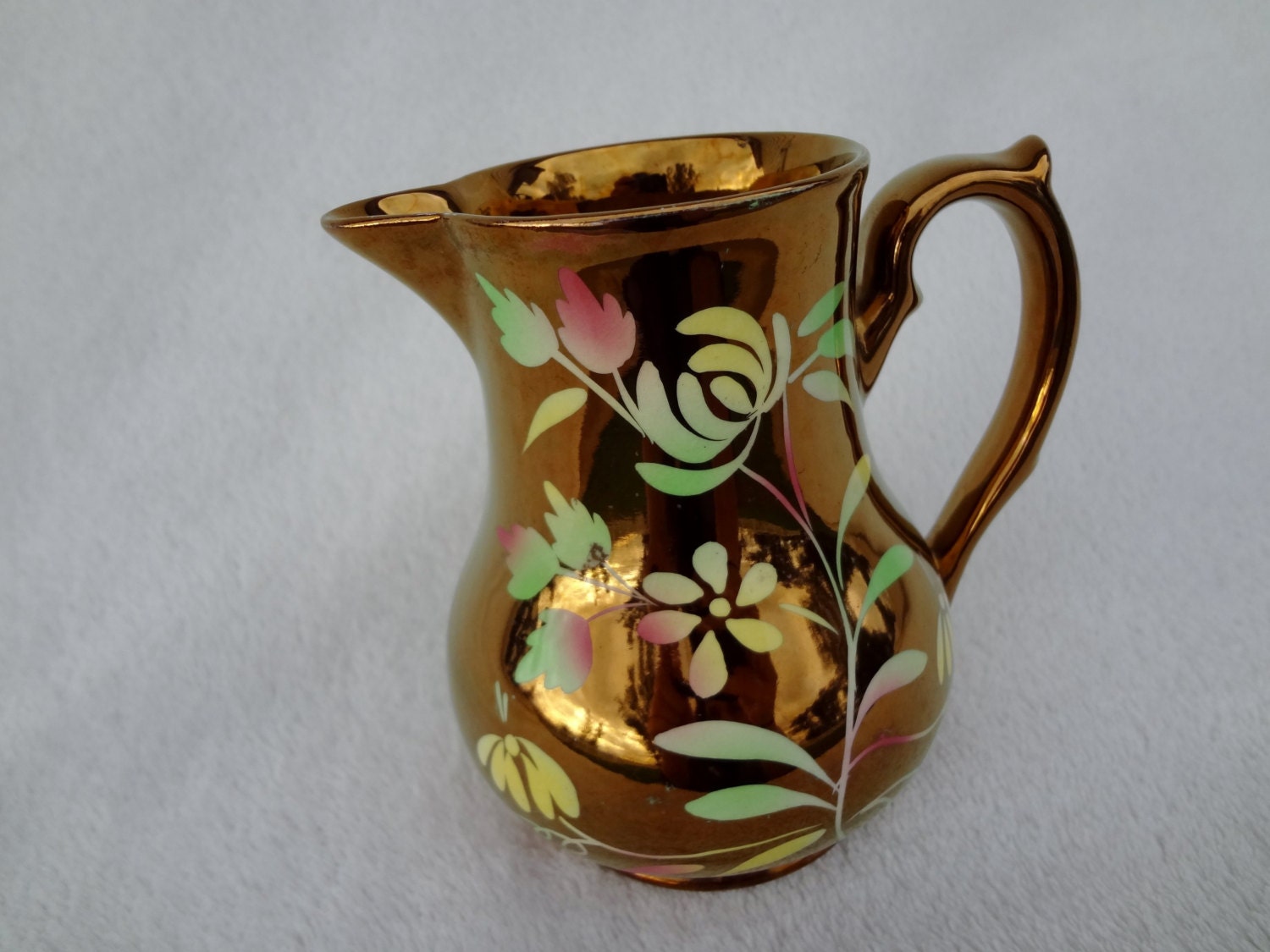Vintage Wade England Copper Lustre Floral Pitcher