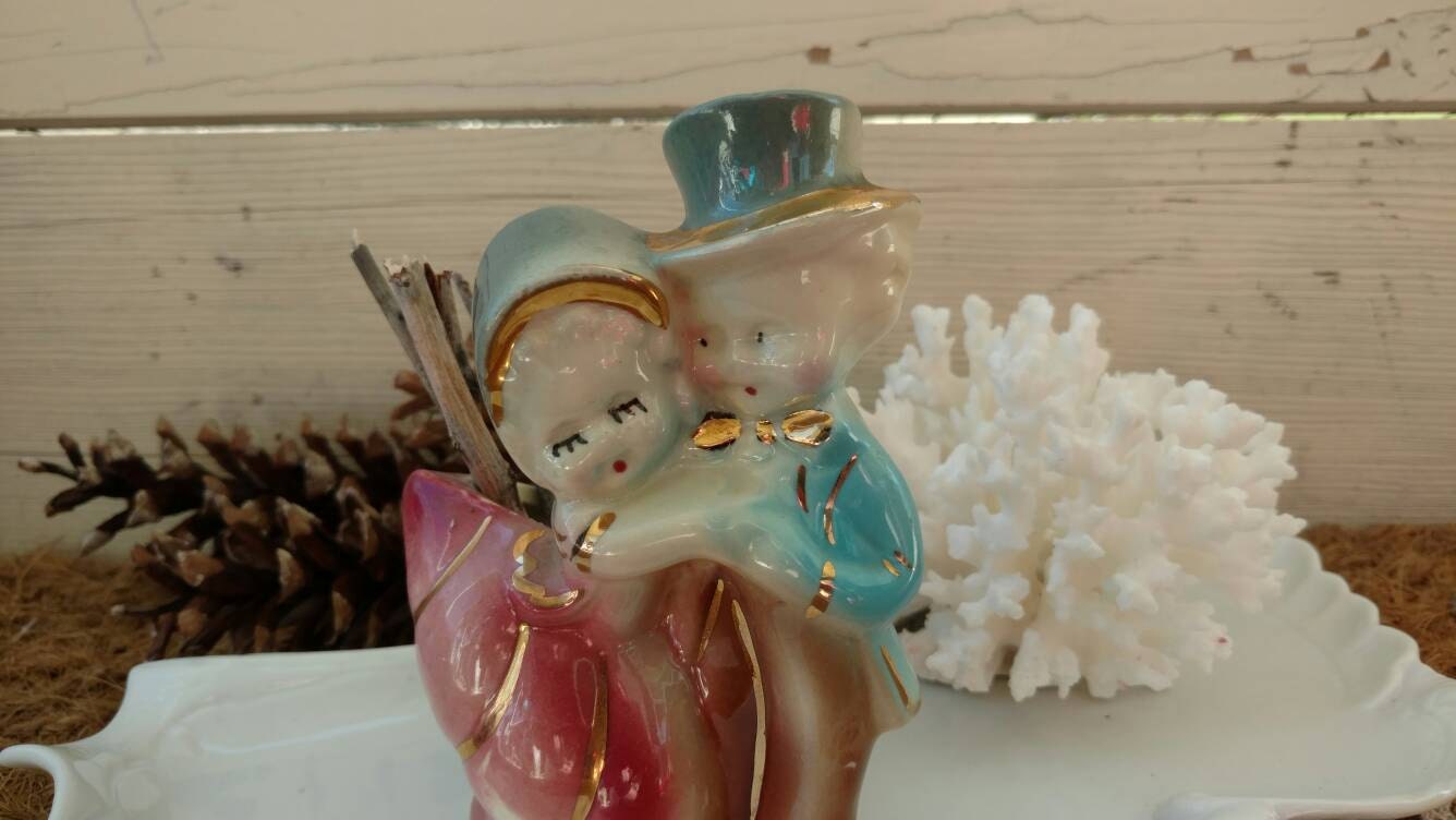 Antique Pottery Vase of a Dancing Couple Art by happydayantiques