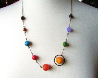 Planets Necklace Solar System the Nine Planets on Antique Brass Chain