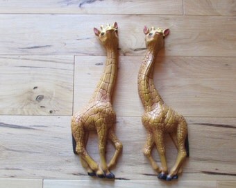 Giraffes Set of 2 Homco Wall Hanging 1977