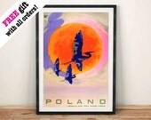 Polonia Póster: Vintage Polish Crane Tourism Anuncio, Arte Imprimir Muro Colgando
