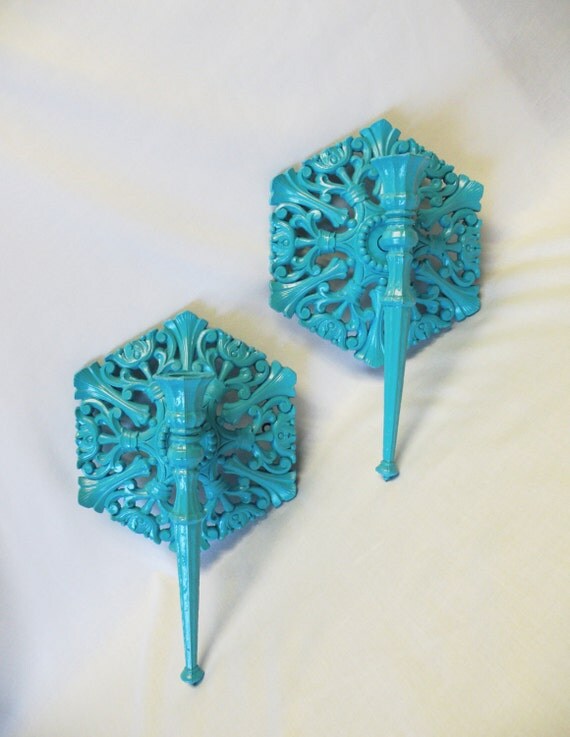 Vintage Wall Hangings Candle Wall Sconces Glossy Turquoise