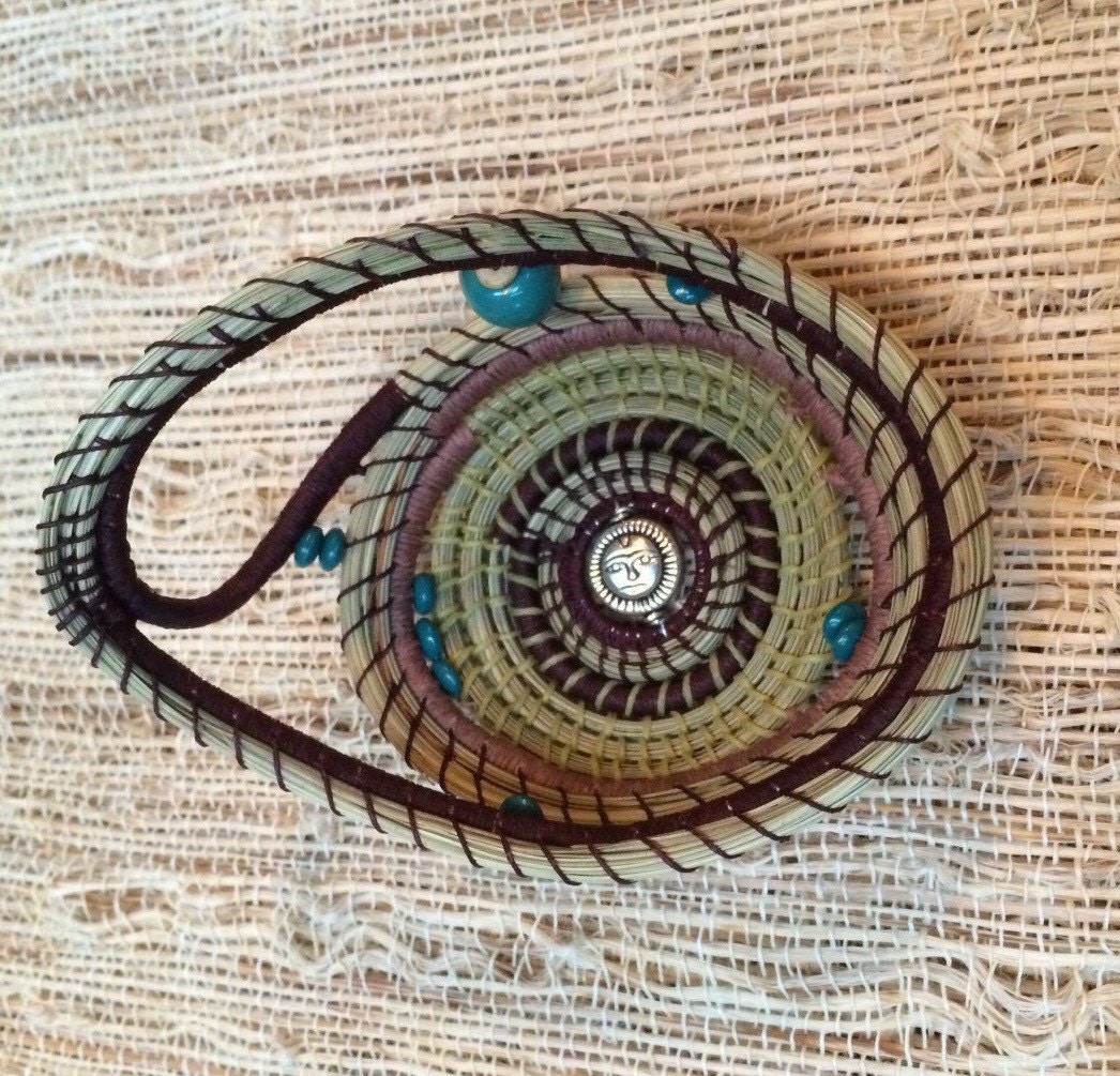 Pine Needle Basket Art Home Decor Handmade Sculptured Basket