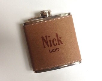 Leather Flask, Groomsmen Gift, Engraved Hip Flask, Personalized Flask, Best Man Gift, Bridal Party, Wedding Party Gift, 1 Flask