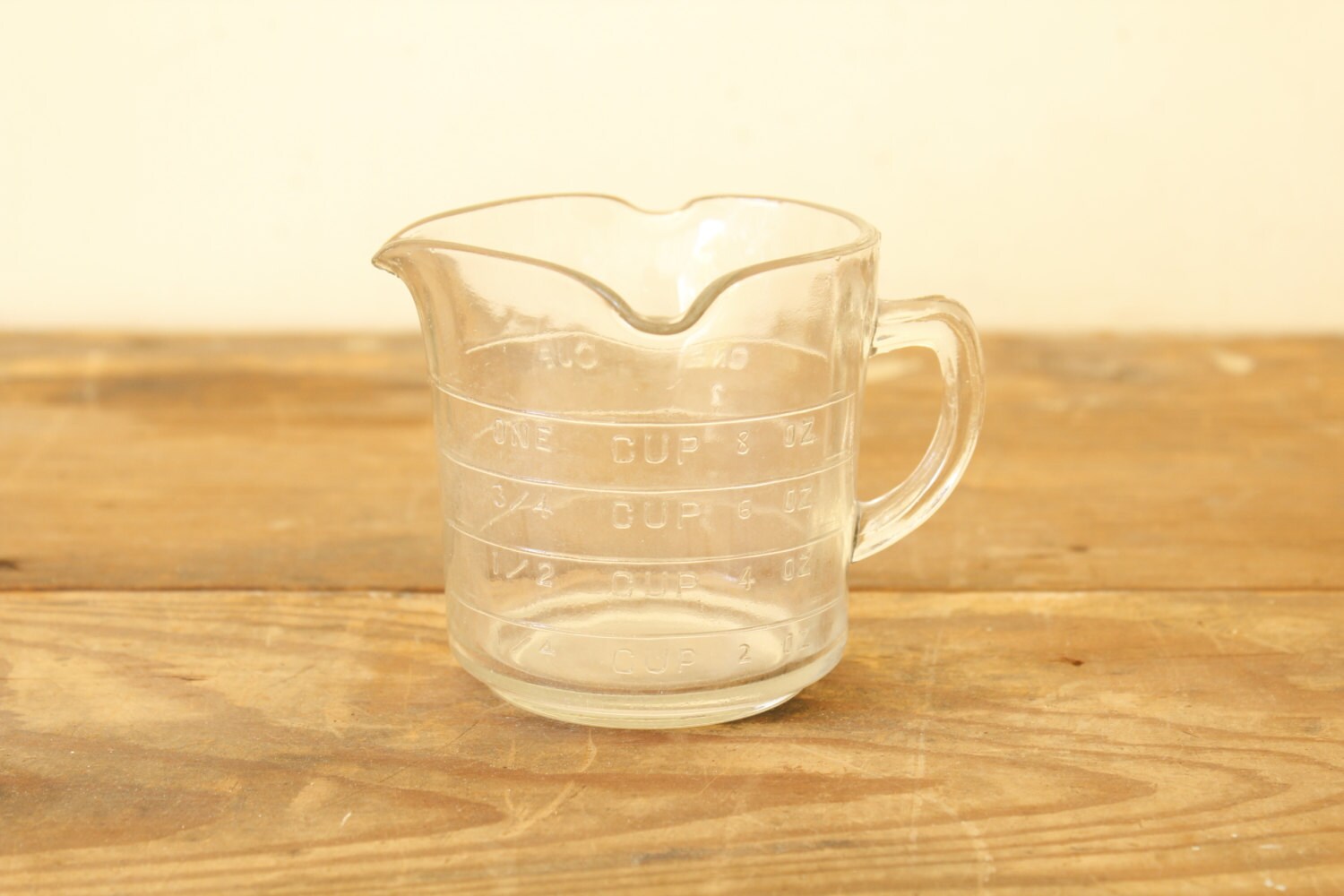 Vintage Clear Glass Measuring Cup One Cup Three Spout 1521