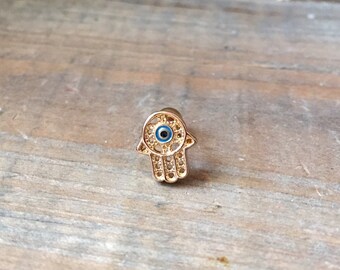 Gold Hamsa Hand Tragus Earring, Evil Eye - Tragus Barbell, Tragus Earring, Helix Earring, Helix Piercing, Cartilage stud