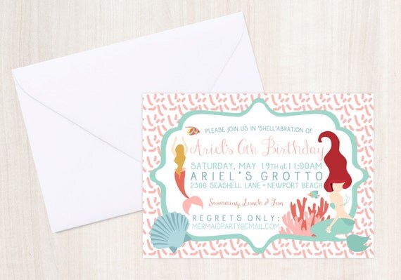 Mermaid party Invitation - Pool party Invitation- under the sea - little mermaid - party supplies Il_570xn
