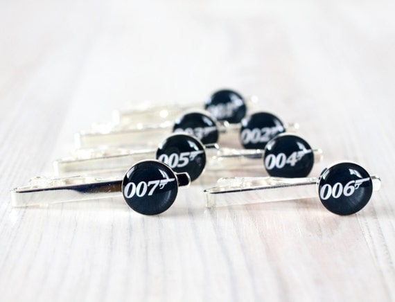 Wedding mens Tie Clips - set of Groomsmen gifts - James Bond Tie Clip - James Bond 007 Jewelry