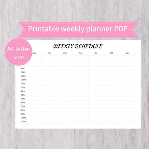 weekly planner printable a4 letter size instant download pdf