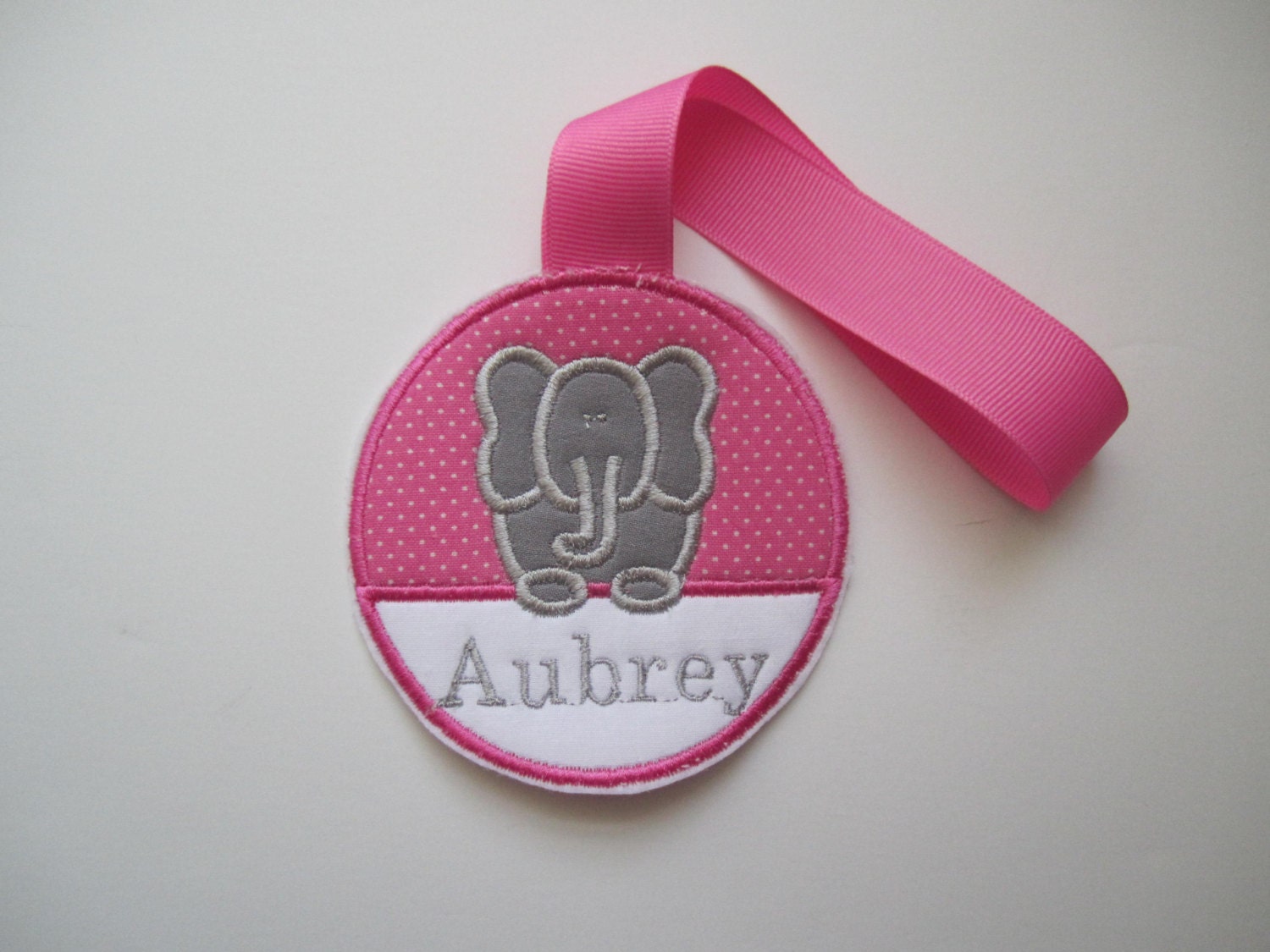 pink and gray elephant name tag/elephant bag tag/elephant back
