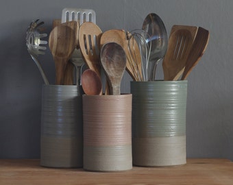 SALE One custom utensil holder or vase in your choice of clay and glaze color. Modern kitchen utensil holder by vitrifiedstudio.