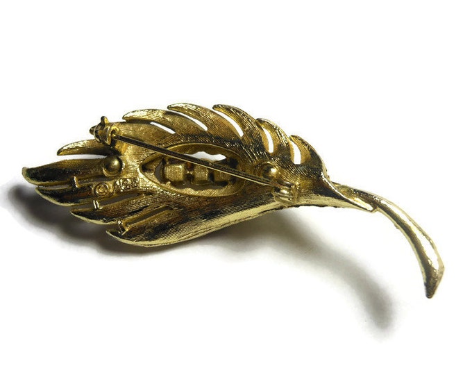 FREE SHIPPING Coro Pegasus brooch, textured gold plated leaf with faux pearl interior, folded over leaf