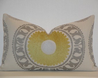 Decorative Pillow Cover / Suzani / Citrine / Grey / Taupe / Throw Pillow / Accent Pillow / Lumbar Pillow / Toss Pillow