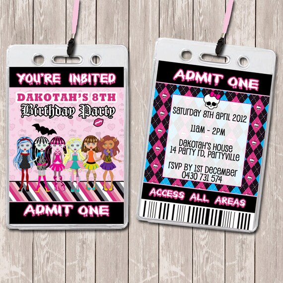 Monster High Personalised VIP Lanyard Invitations x 10 Il_570xn