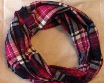 Magenta Navy Plaid Infinity Scarf