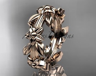 14kt rose gold leaf wedding ring, engagement ring, wedding band ADLR316G