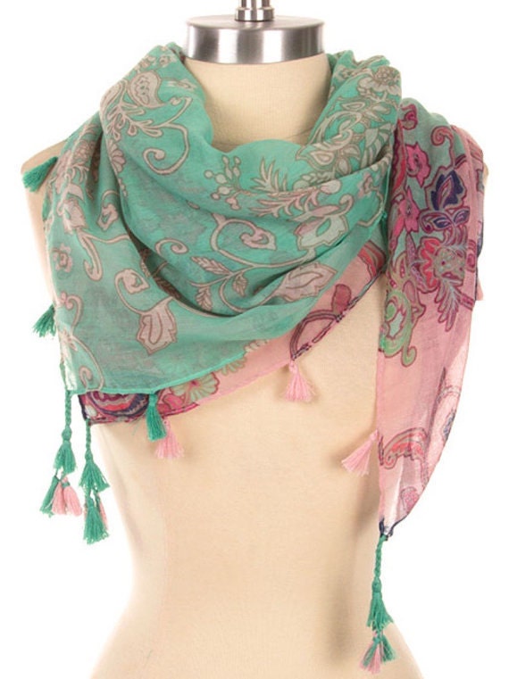 Top selling shops items item, spring summer Ombre fabric scarf, Boho Women Scarf, Tassel Scarf, Cute Scarves - By PiYOYO
