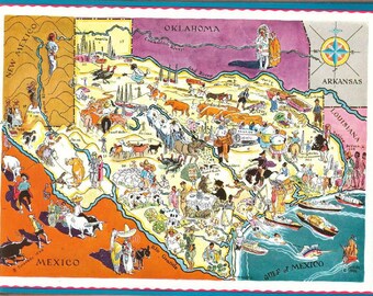 Texas Map Art / Vintage Texas Print / 1930s Old State Map of Texas / Antique Map Wall Art / Houston and Dallas TX Map / Austin Texas Decor