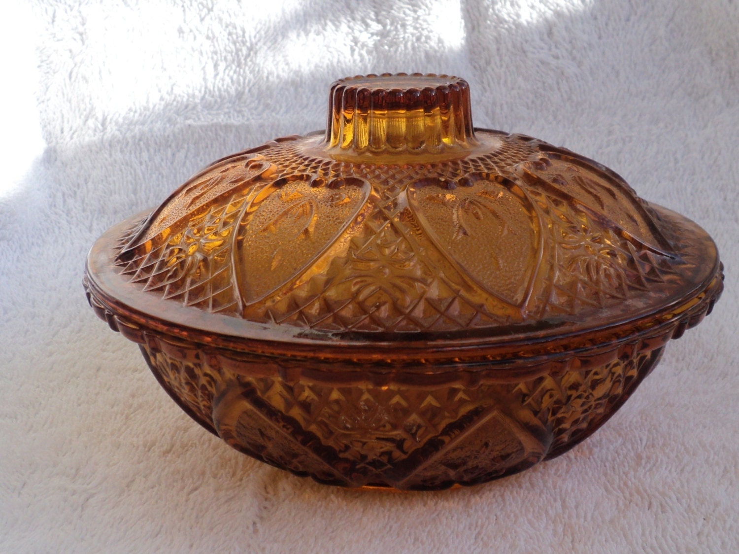 Vintage Red Amber Candy Dish Covered Jar Depression Glass