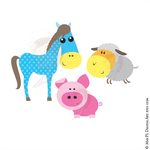 Baby Farm Animals Clipart Cute Farm Animal by MayPLDigitalArt
