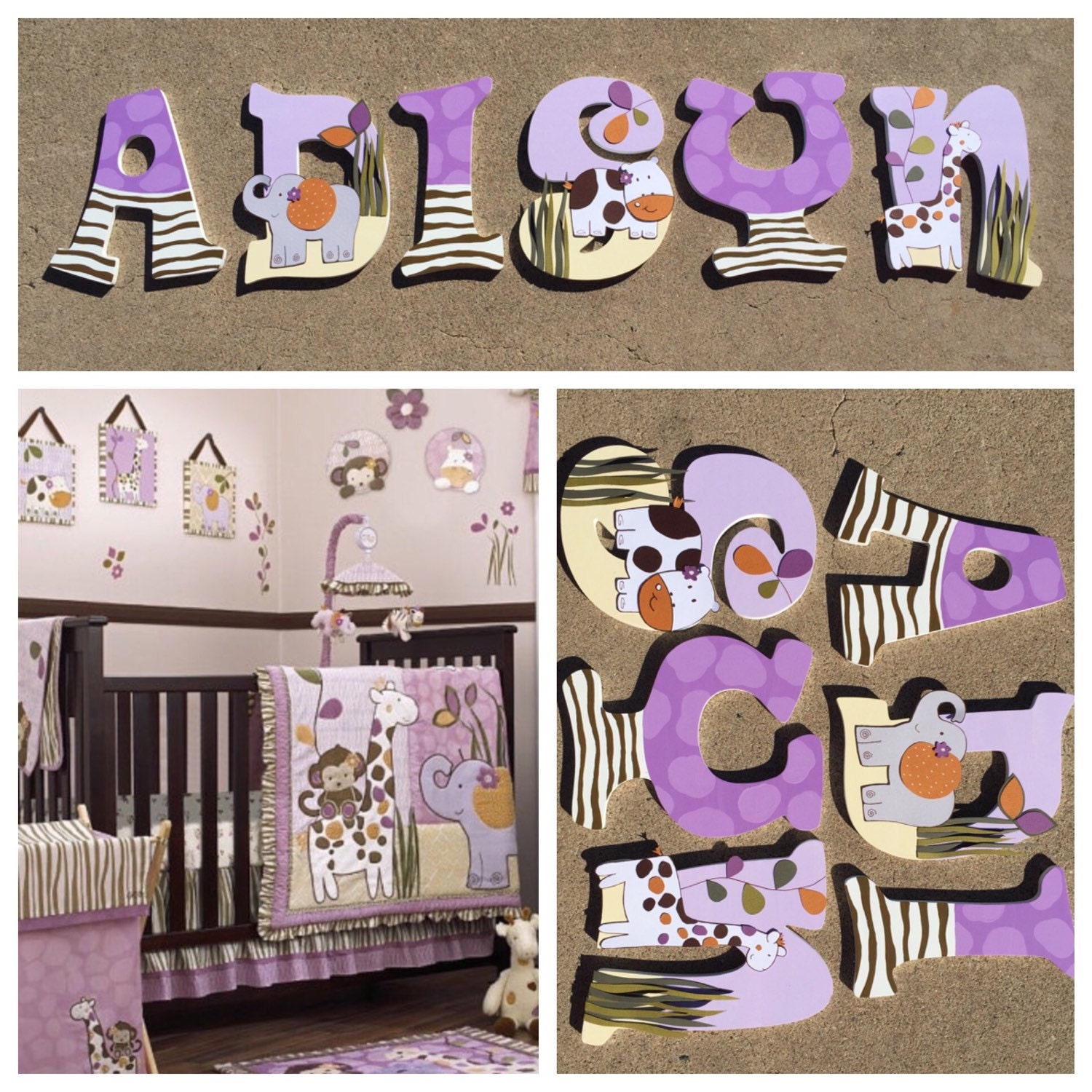 Safari Wooden Letters Safari Nursery Letters Purple Safari