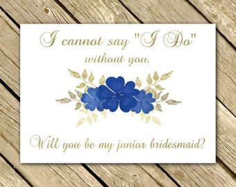 Will You Be My Junior Bridesmaid Proposal GOLD NAVY Blue Wedding Printable 5x7 Instant Download Digital File Jr. Bridesmaid