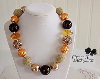 PUMPKIN SPICE Necklace, Fall Chunky Necklace, Brown & Orange Beads, Adult Child Toddler Baby or Adult Size Bubblegum Gumball Girls Jewelry