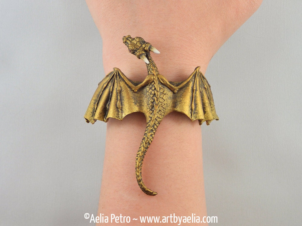 Custom Made Antique Gold Dragon Bracelet by ArtByAelia on Etsy