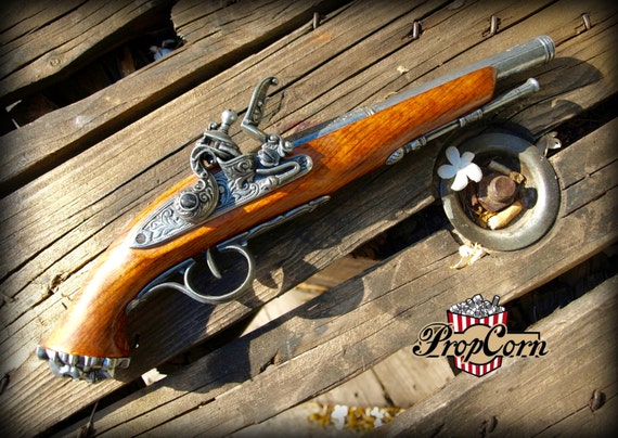 LeChuck Pirate ghost flintlock pistol for caribbean pirates, steampunk outfits, ren fair costumes, decoration for LARP or cosplay by PropCornShop steampunk buy now online