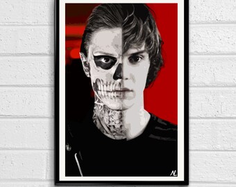 Tate Langdon Illustration, Horror Movie Pop Art, Halloween Home Decor Poster, Scary Film Print Canvas